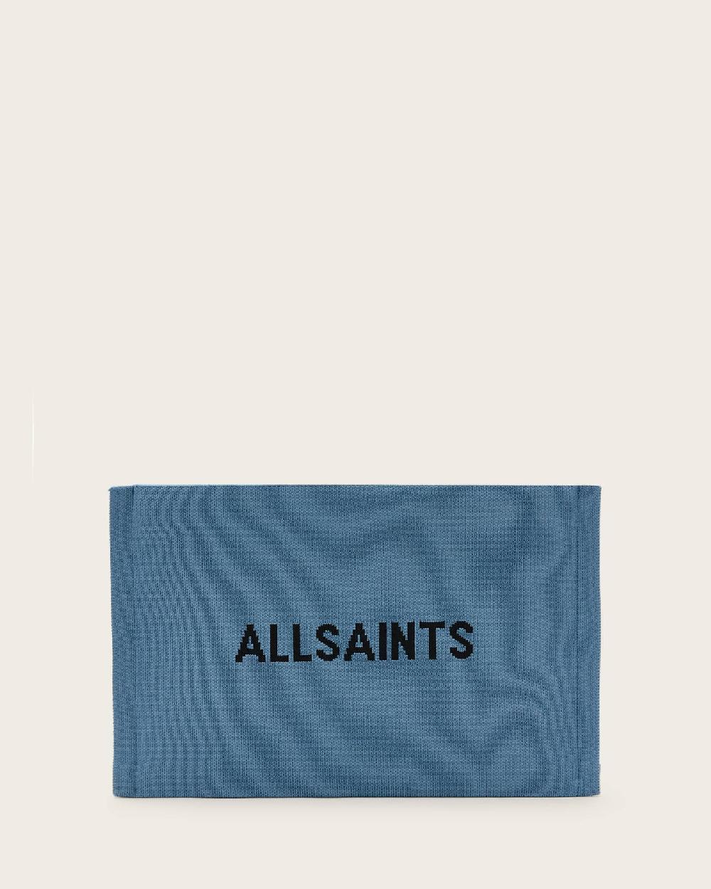 All Saints Izzy Logo Knitted Clutch Steel Blue