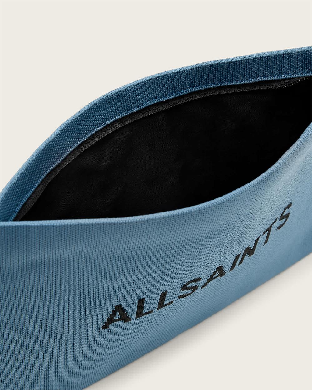 All Saints Izzy Logo Knitted Clutch Steel Blue