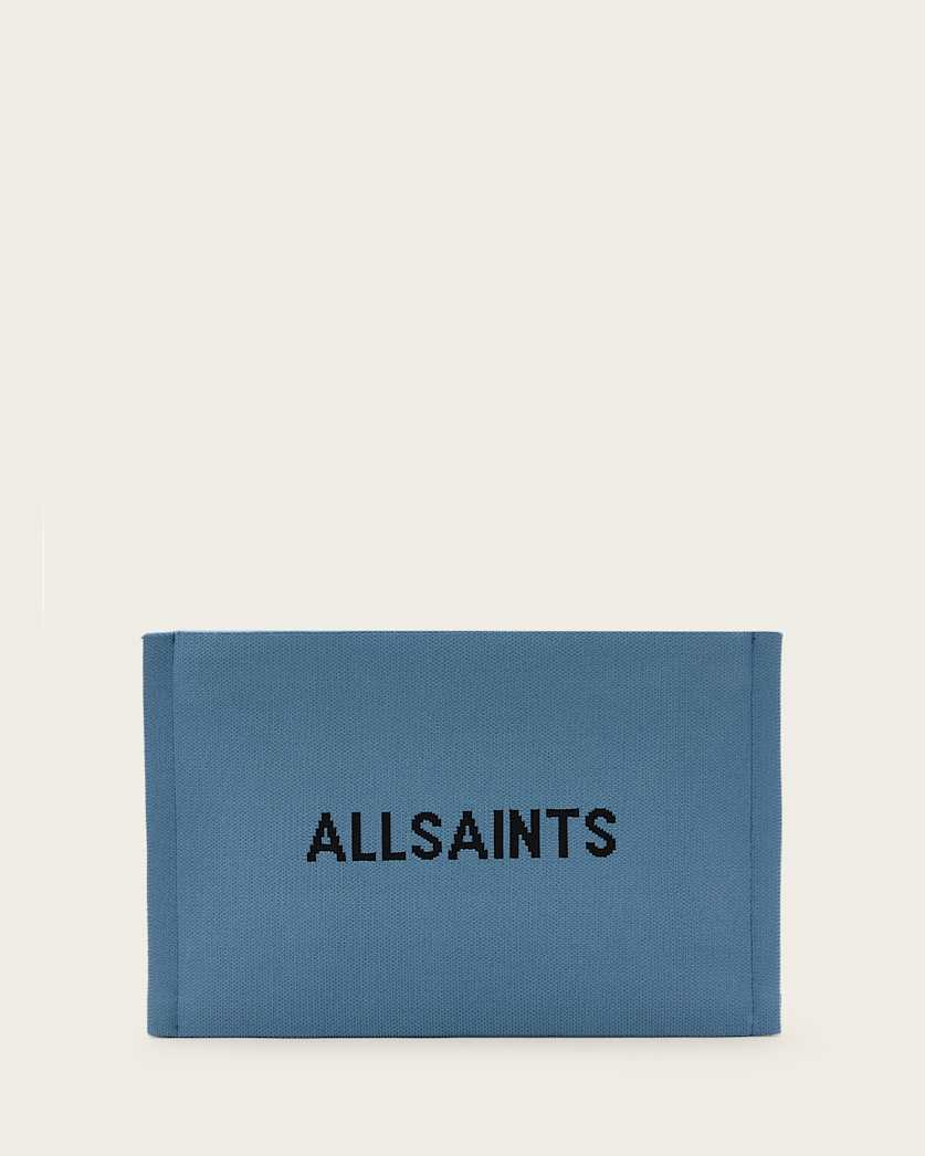 all saints Izzy Logo Knitted Clutch Steel Blue