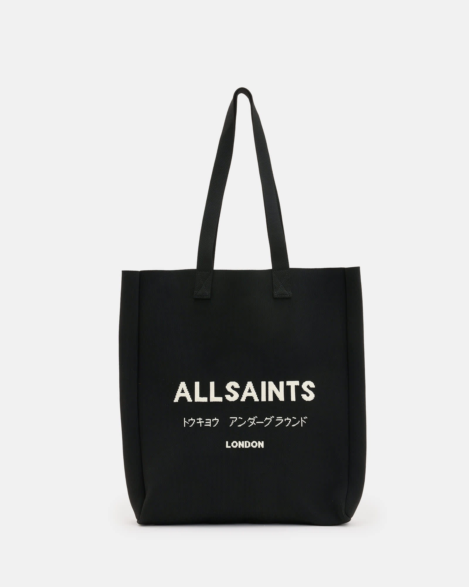All Saints Izzy Logo Print Knitted Tote Bag Black