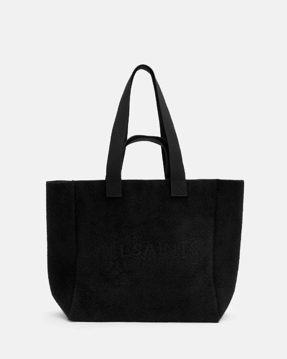 All Saints Izzy Textured Logo Tote Bag Black/Black
