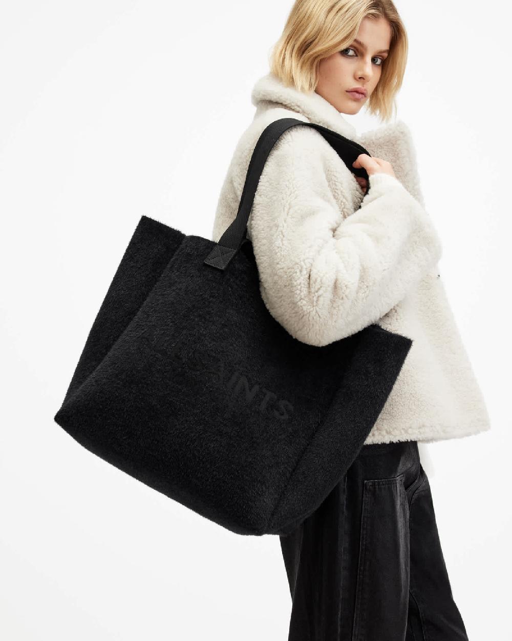 All Saints Izzy Textured Logo Tote Bag Black/Black