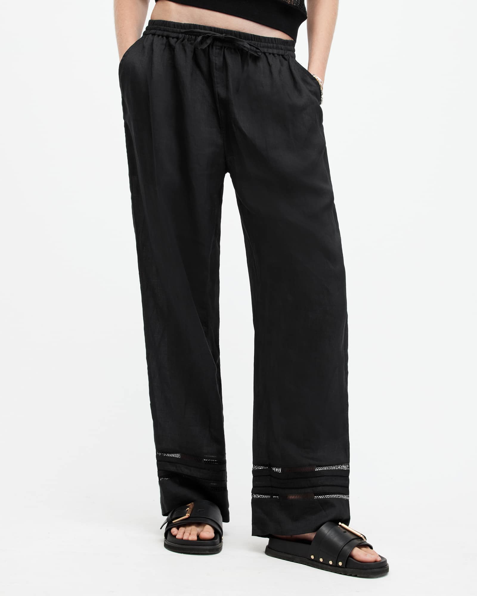 All Saints Jade Linen Wide Leg Pants Black