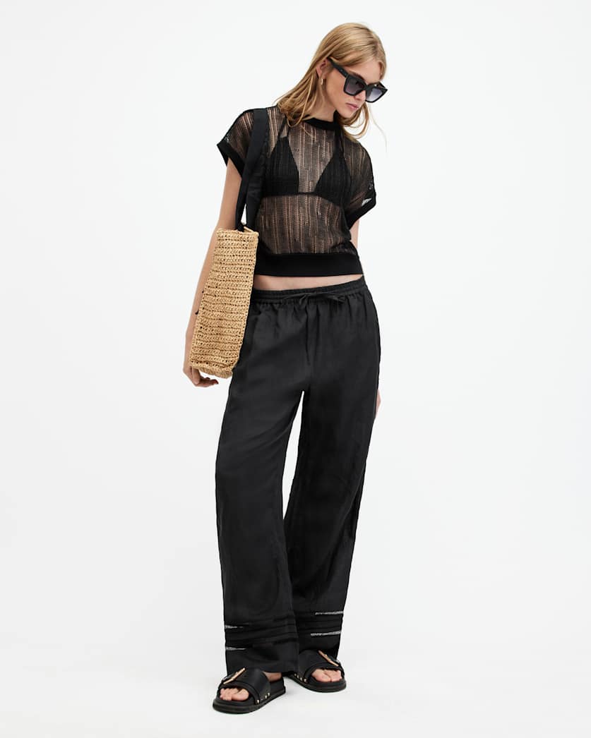 all saints Jade Linen Wide Leg Pants Black