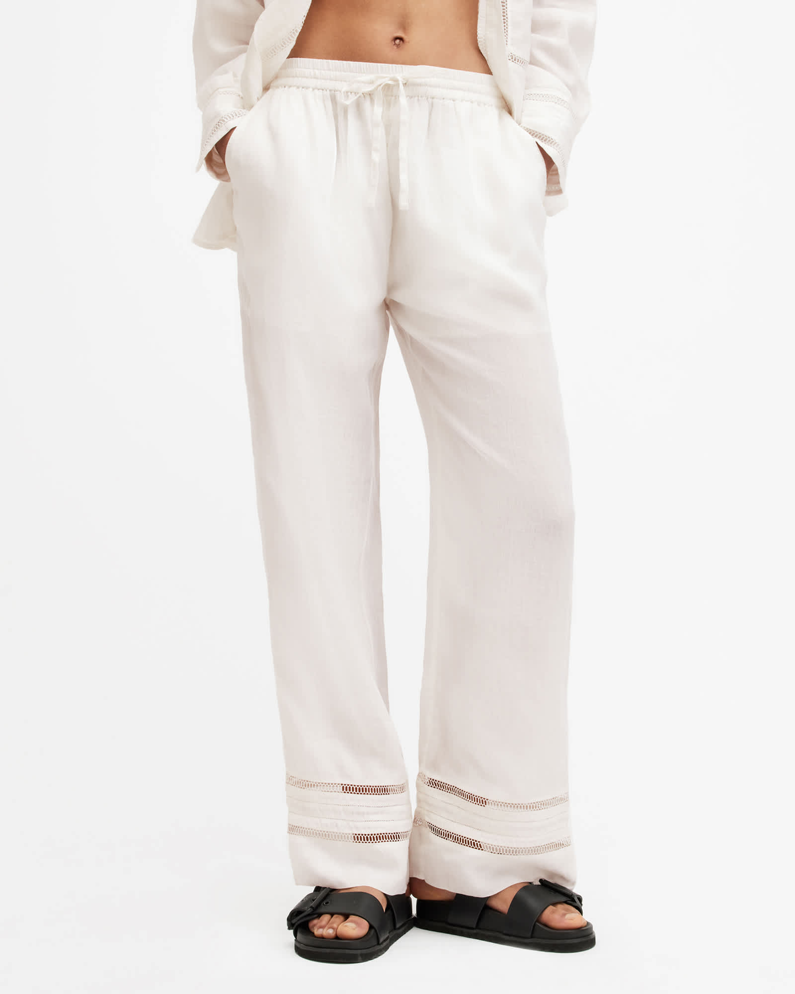 All Saints Jade Linen Wide Leg Pants Ecru White