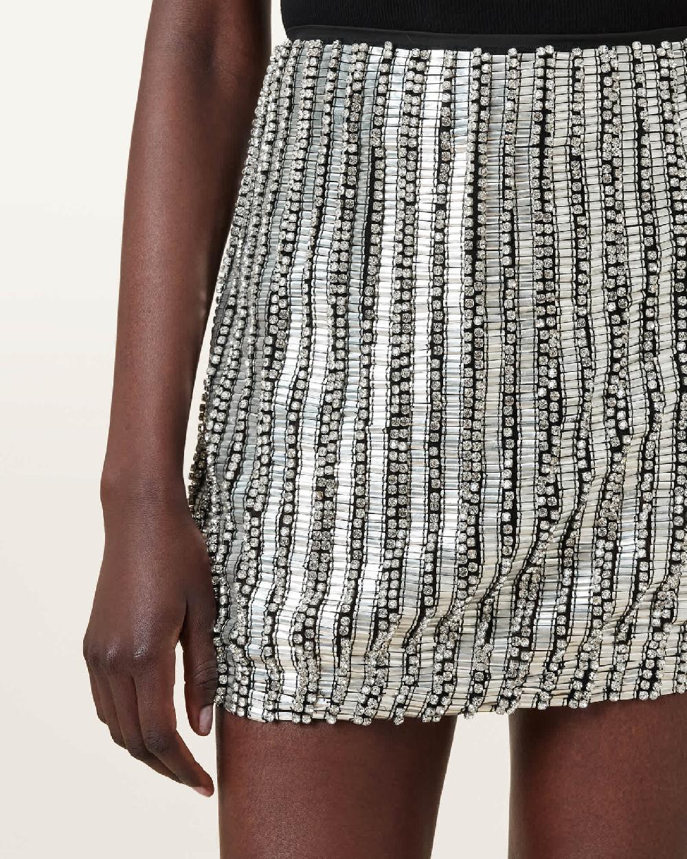 All Saints Jamilia Embellished Mini Skirt Silver