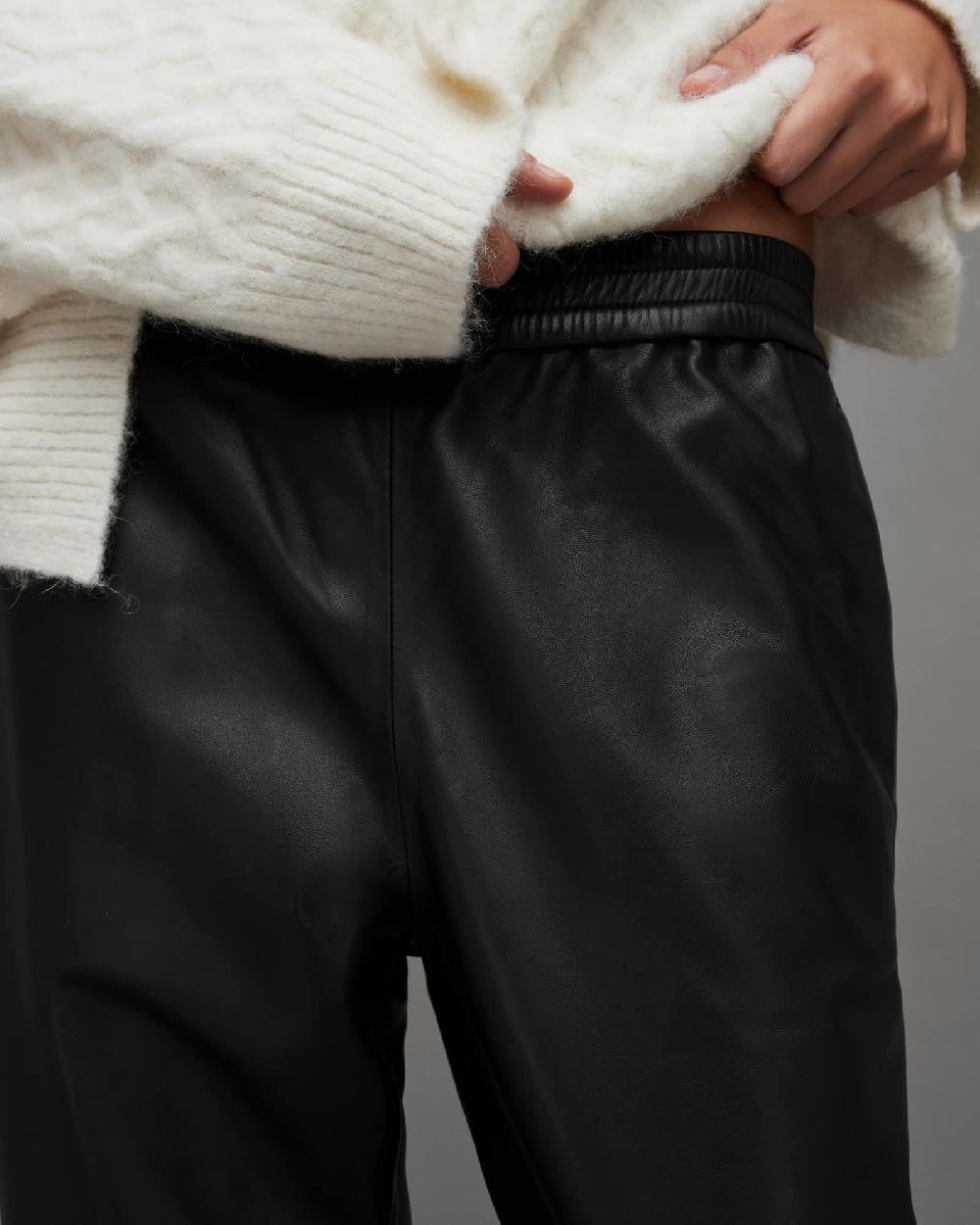 All Saints Jen Mid-Rise Leather Jogger Pants Black