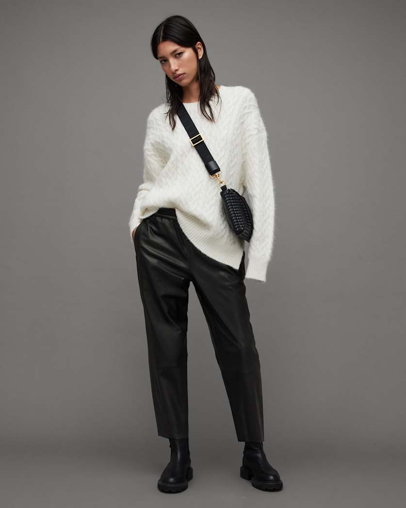 all saints Jen Mid-Rise Leather Jogger Pants Black