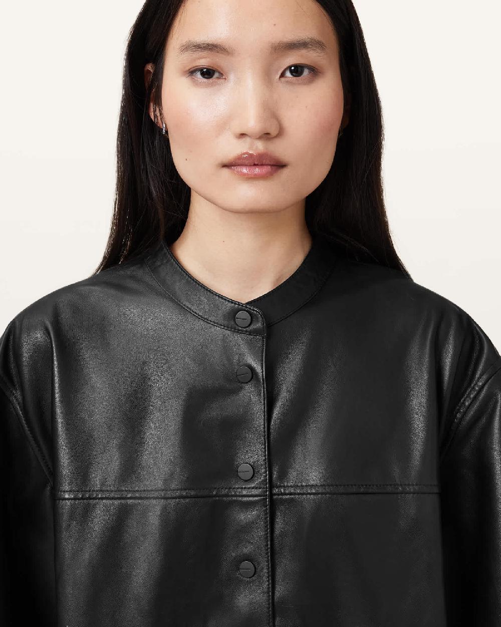 All Saints Jenna Lea Leather Shirt Black