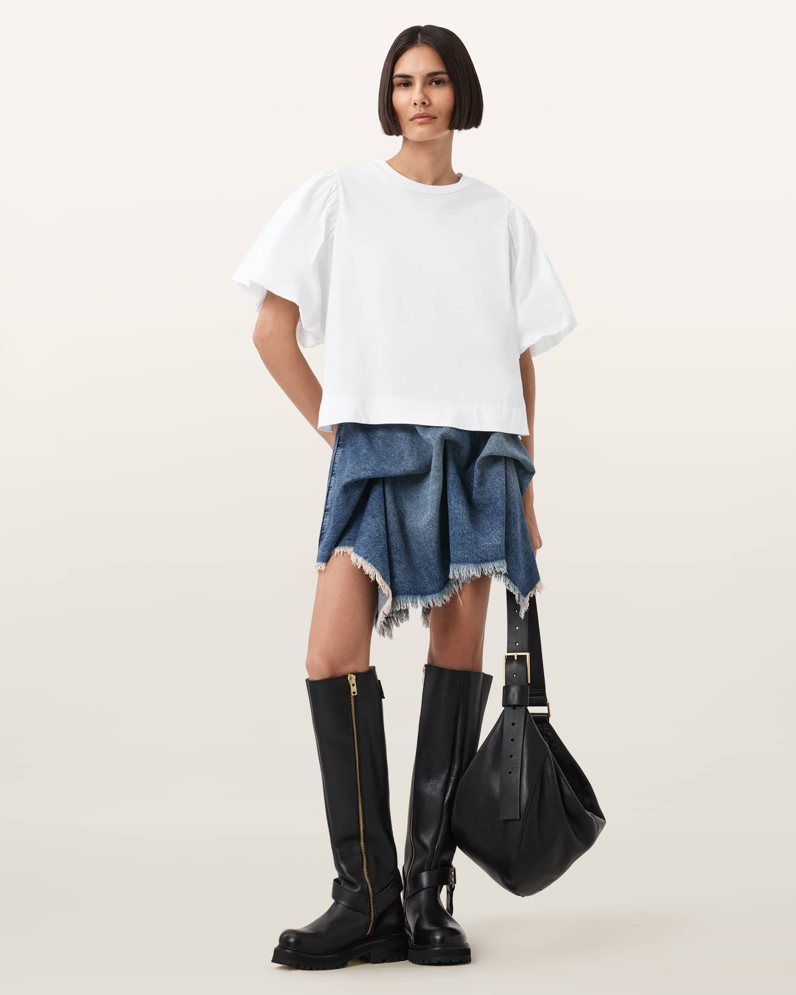 All Saints Jess Relaxed Woven T-Shirt Optic White