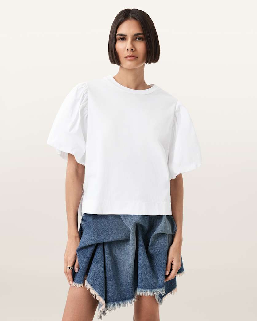 all saints Jess Relaxed Woven T-Shirt Optic White
