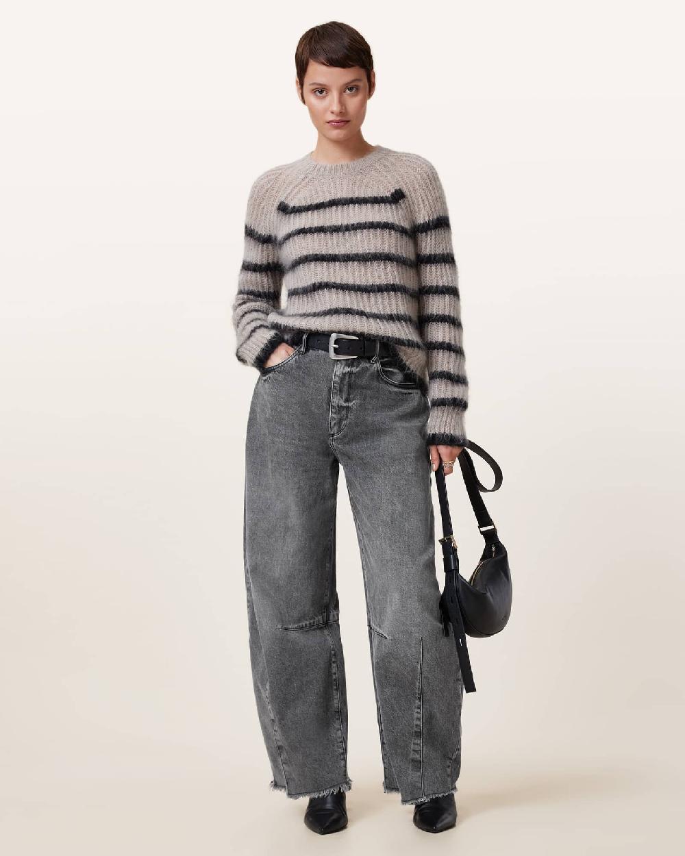 All Saints Jett Barrel Leg Denim Jeans Washed Grey