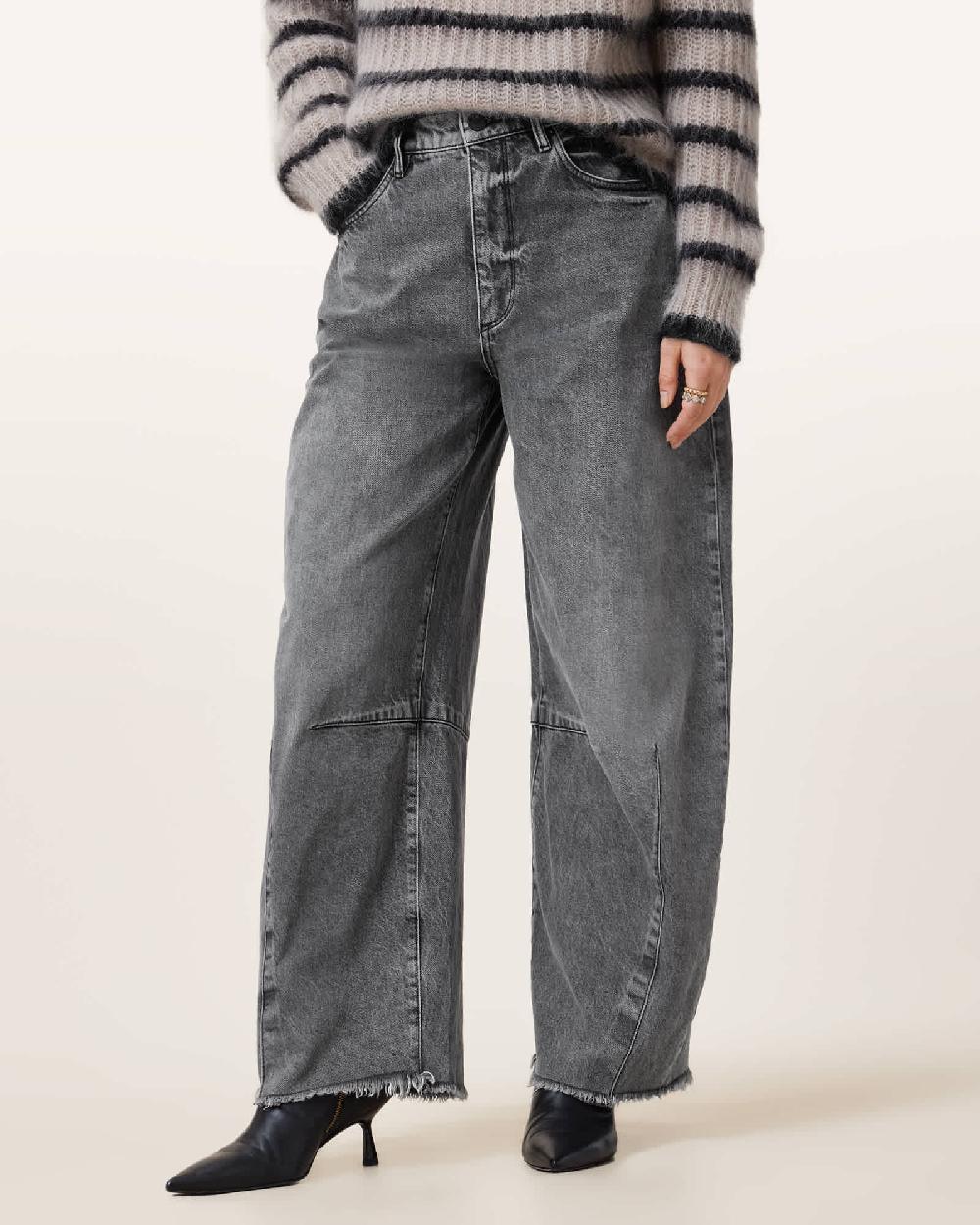 All Saints Jett Barrel Leg Denim Jeans Washed Grey