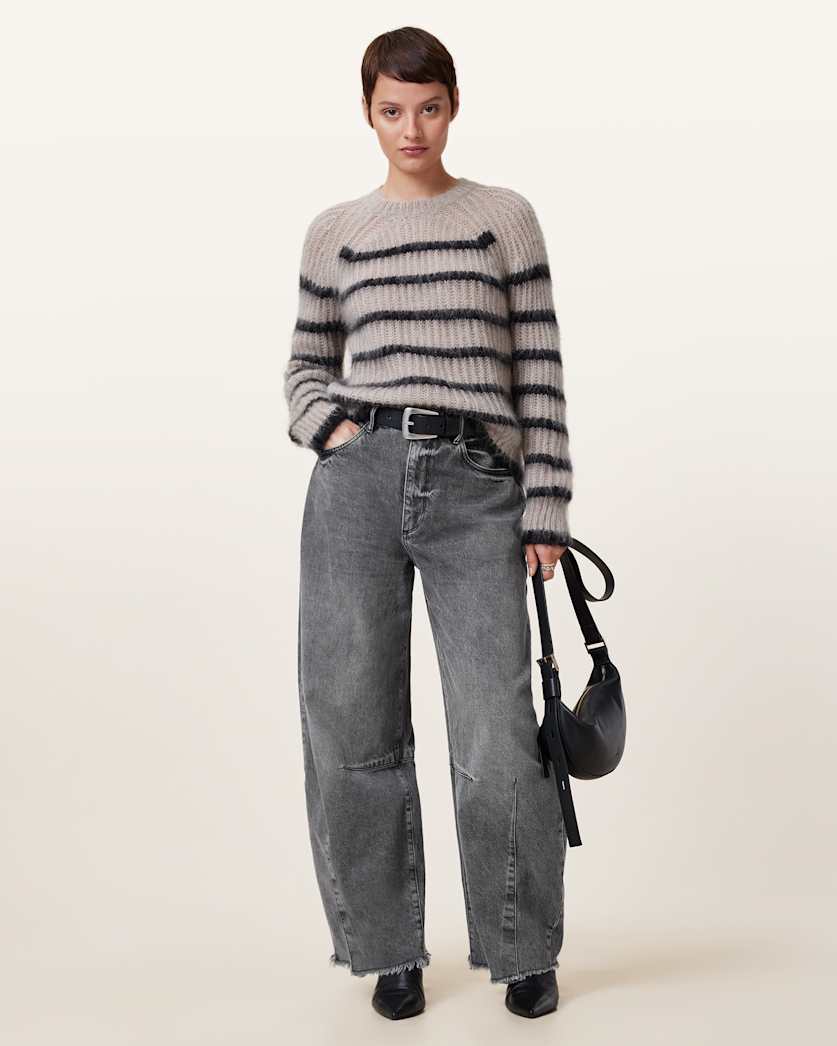 all saints Jett Barrel Leg Denim Jeans Washed Grey