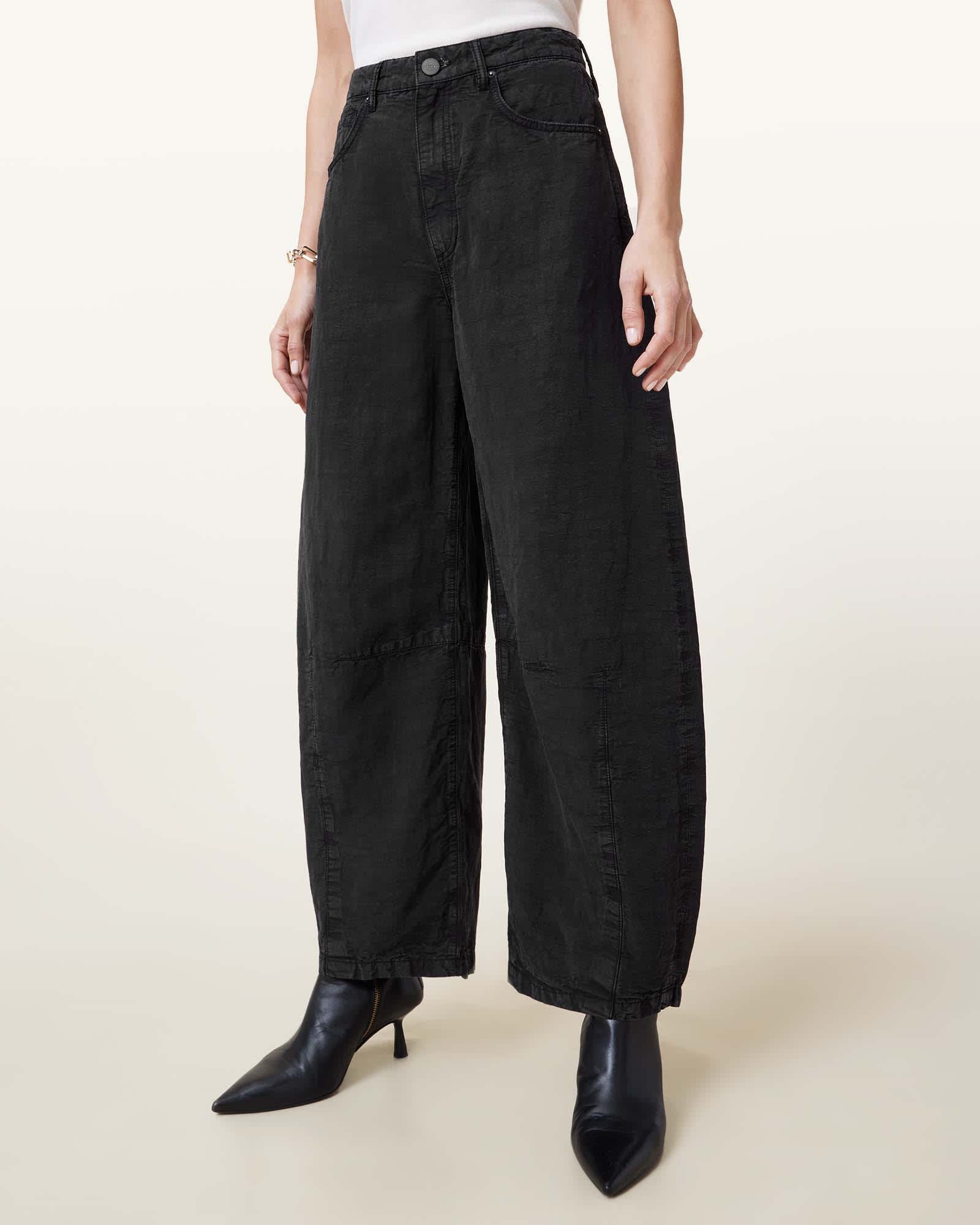 All Saints Jett Barrel Leg Linen Blend Pants Black