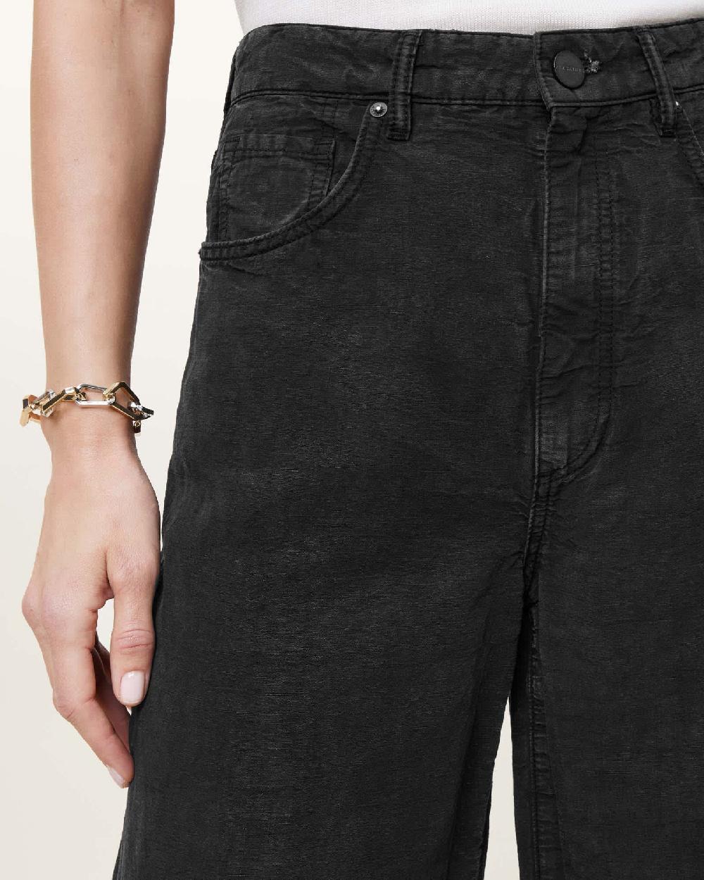 All Saints Jett Barrel Leg Linen Blend Pants Black