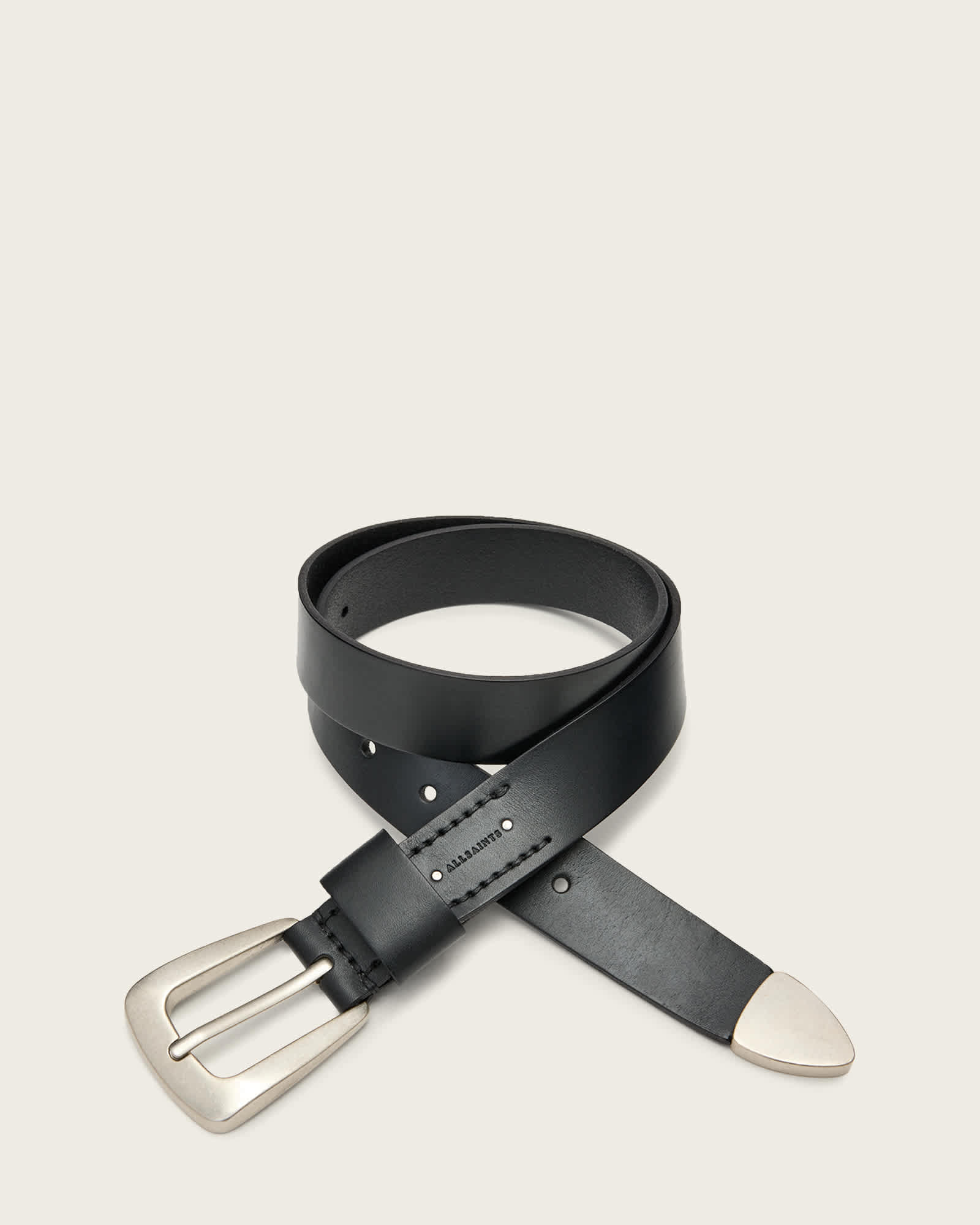 All Saints Jianna Leather Belt BLACK/ANTQ NICKEL
