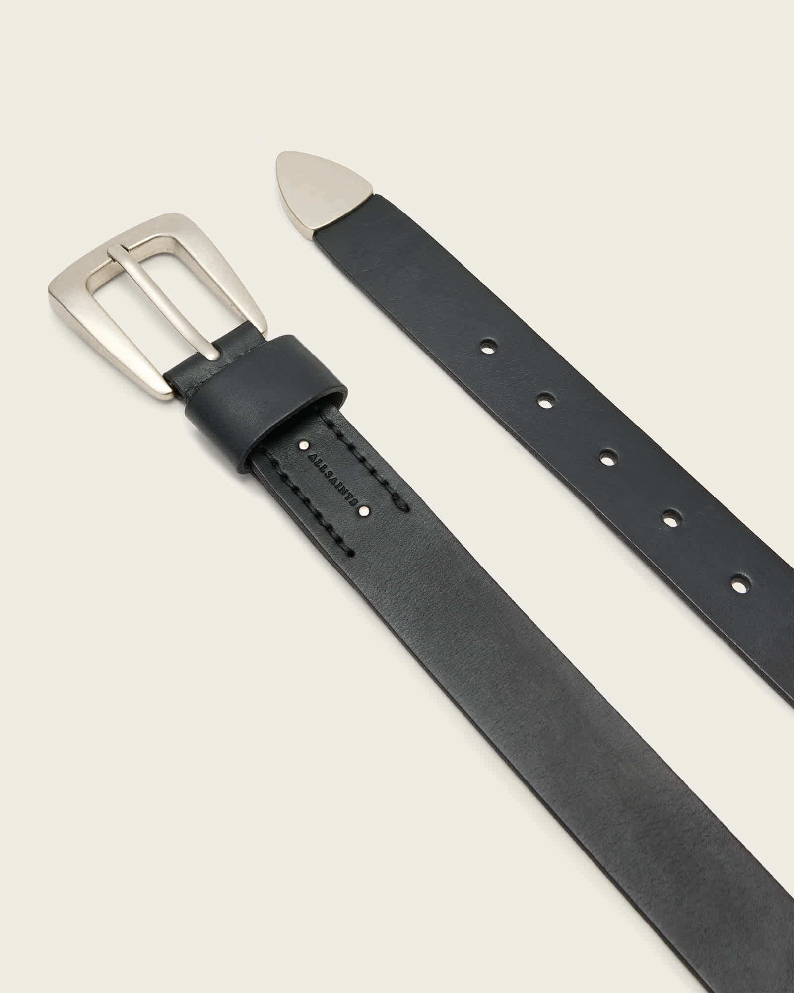 All Saints Jianna Leather Belt BLACK/ANTQ NICKEL