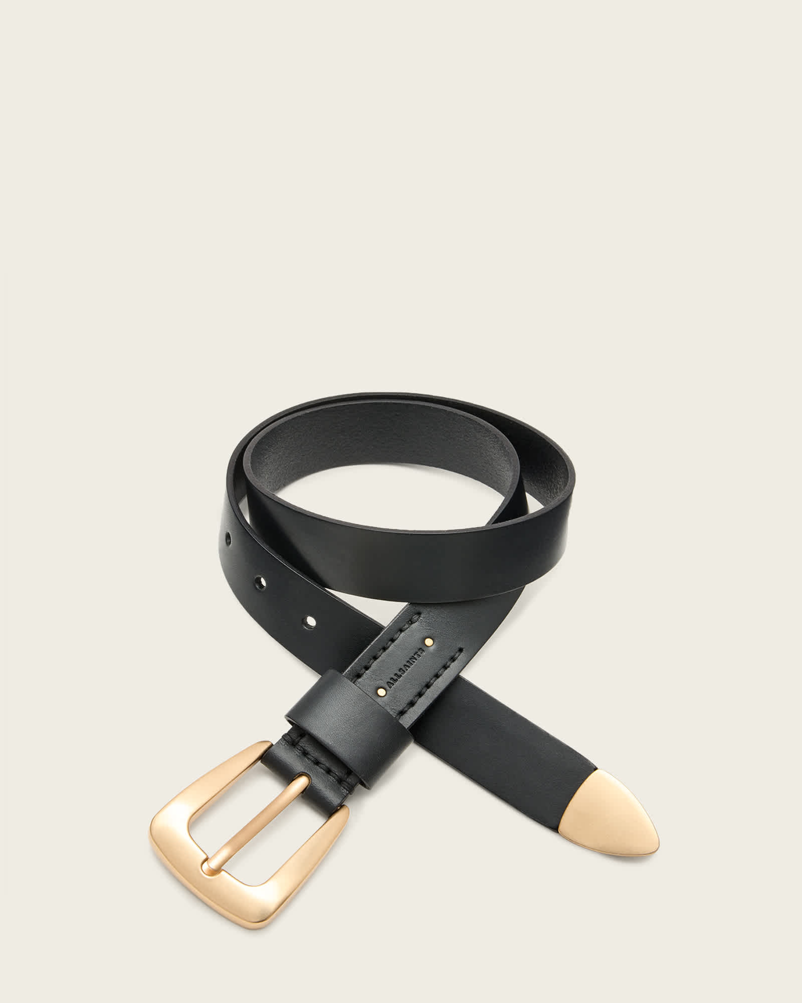 All Saints Jianna Leather Belt BLACK/WARM BRASS
