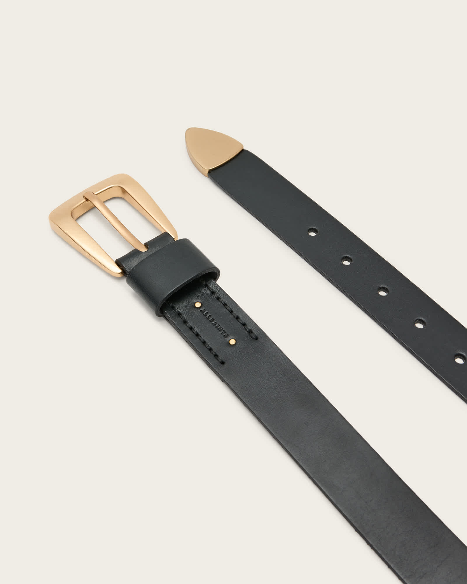 All Saints Jianna Leather Belt BLACK/WARM BRASS