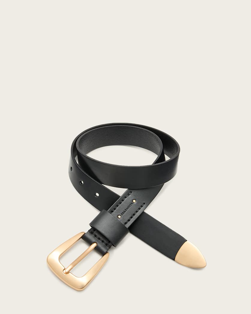 all saints Jianna Leather Belt BLACK/WARM BRASS