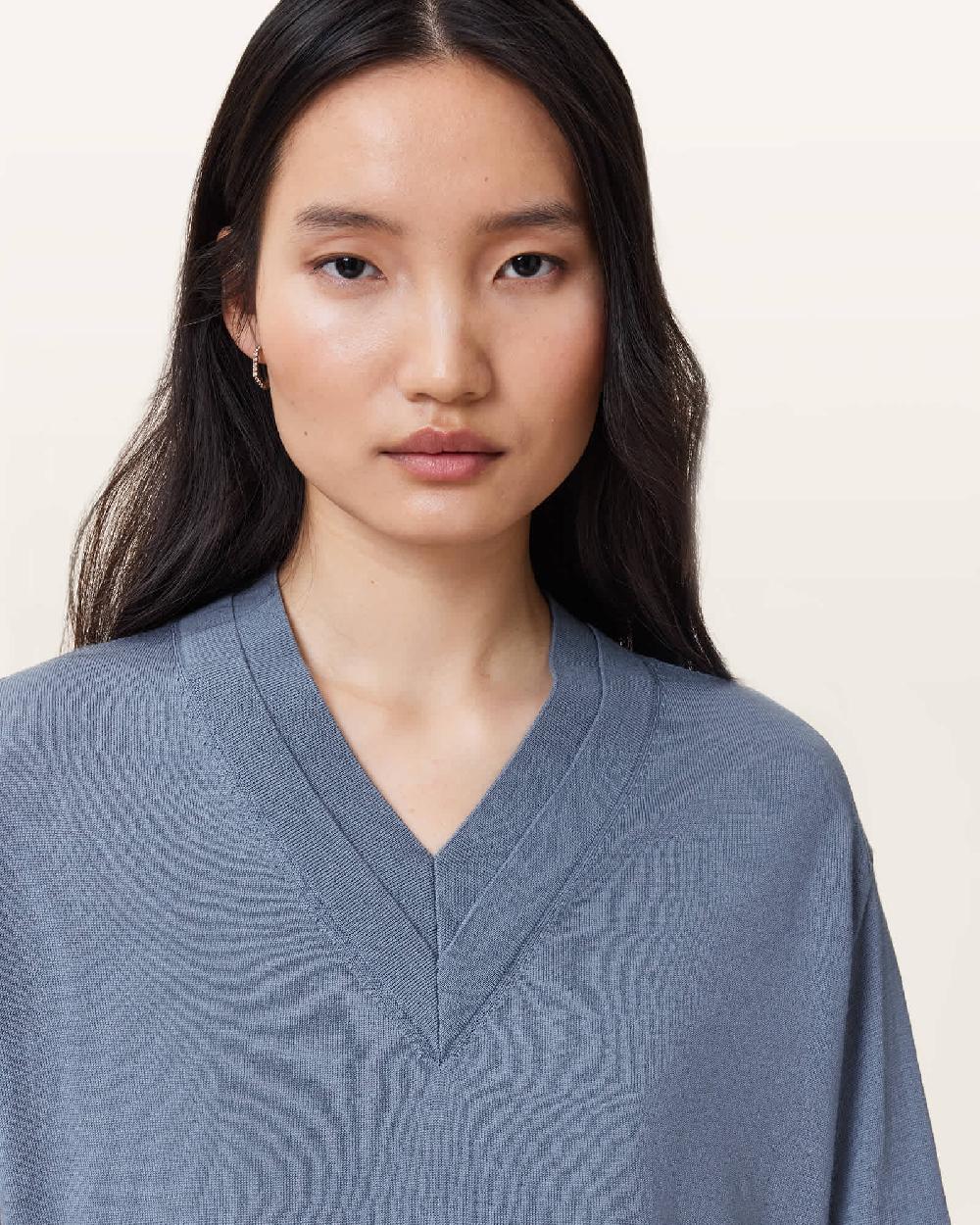 All Saints Julieana V Neck Wool Sweater Flint Grey