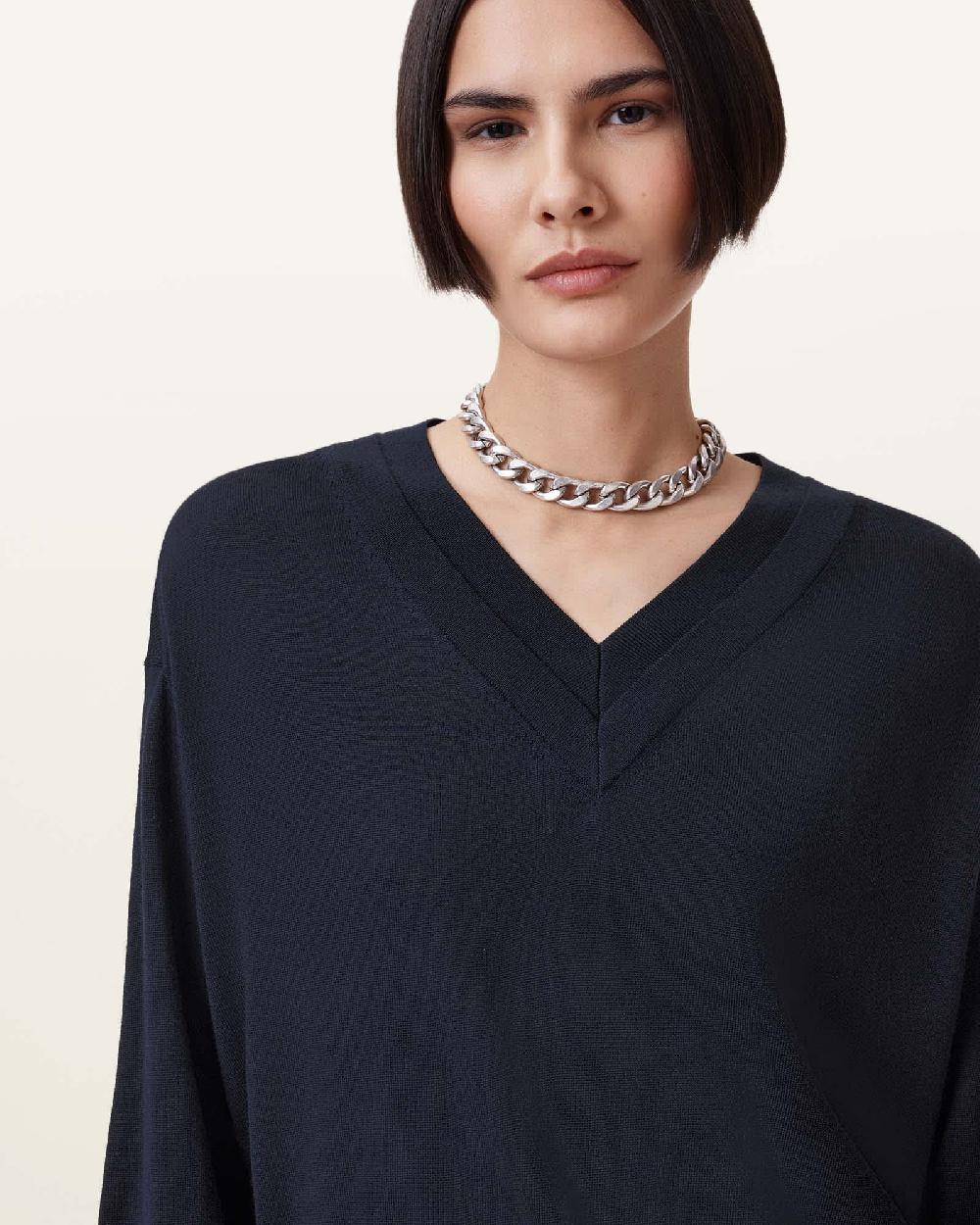 All Saints Julieana V Neck Wool Sweater Ink Blue