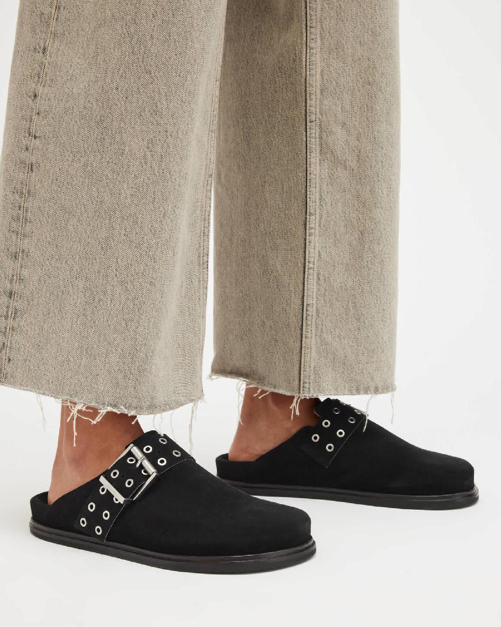 All Saints Juno Leather Eyelet Mule Shoe Black