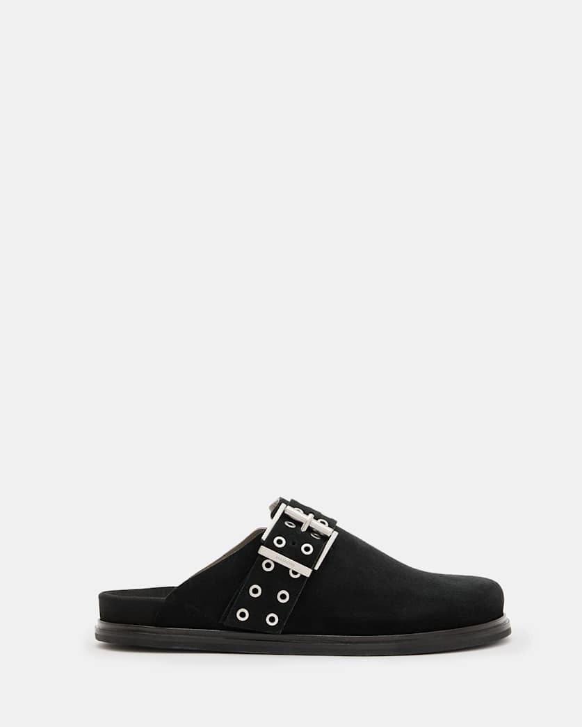 all saints Juno Leather Eyelet Mule Shoe Black