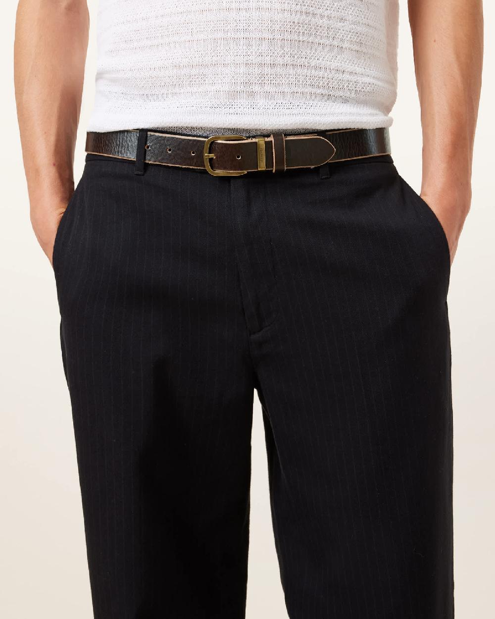 All Saints Kai Leather Belt Bitter Brown