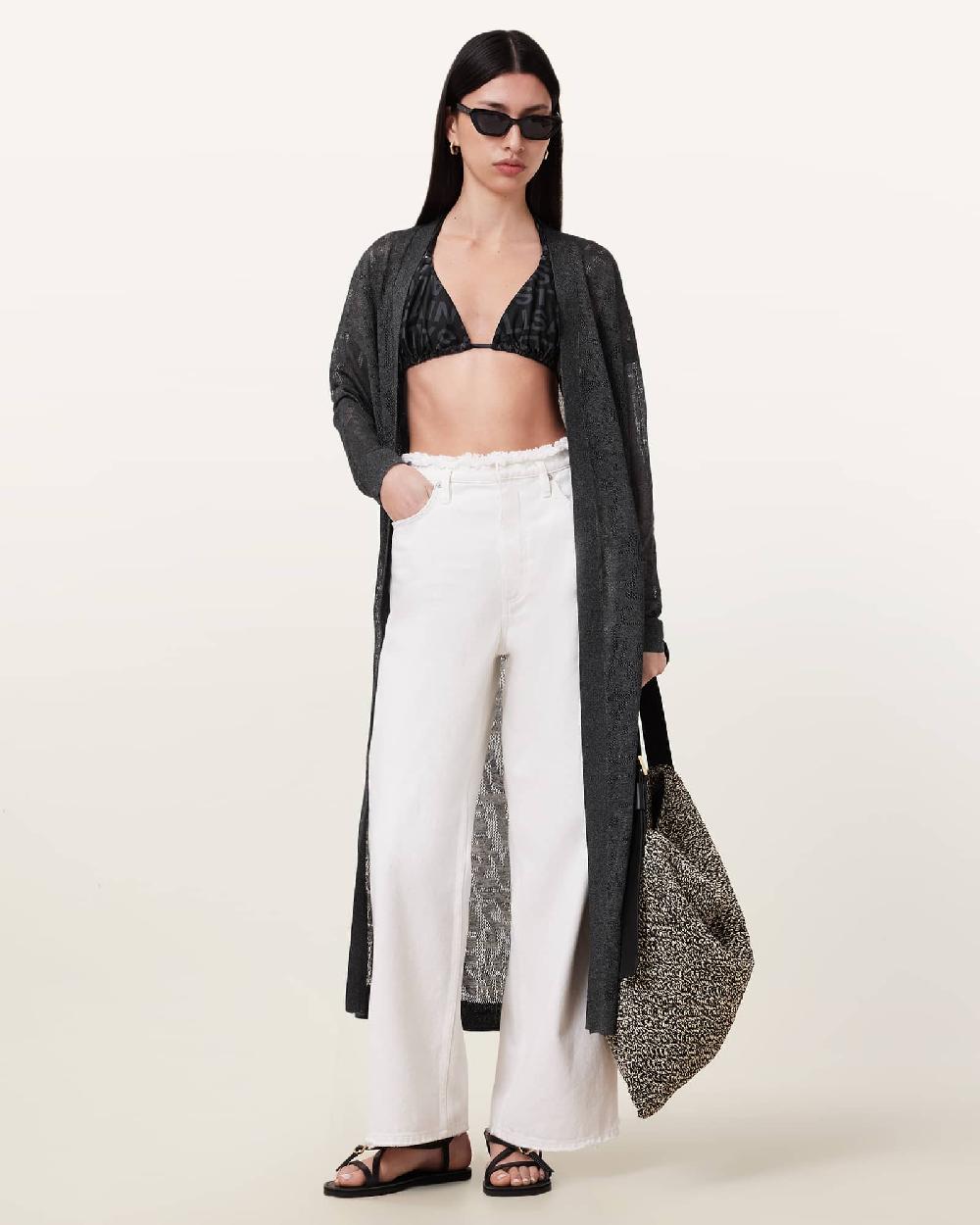 All Saints Kaito Open Knit Cardigan Carbon Grey