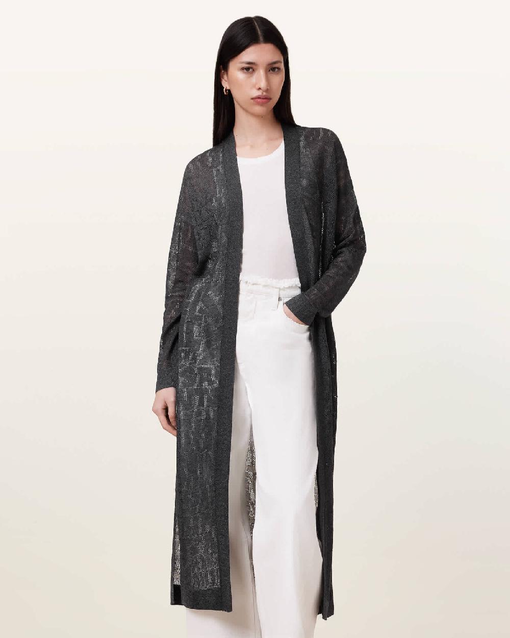 All Saints Kaito Open Knit Cardigan Carbon Grey