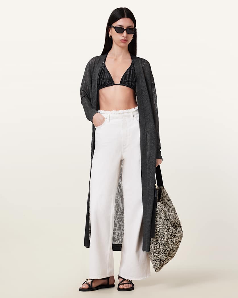 all saints Kaito Open Knit Cardigan Carbon Grey