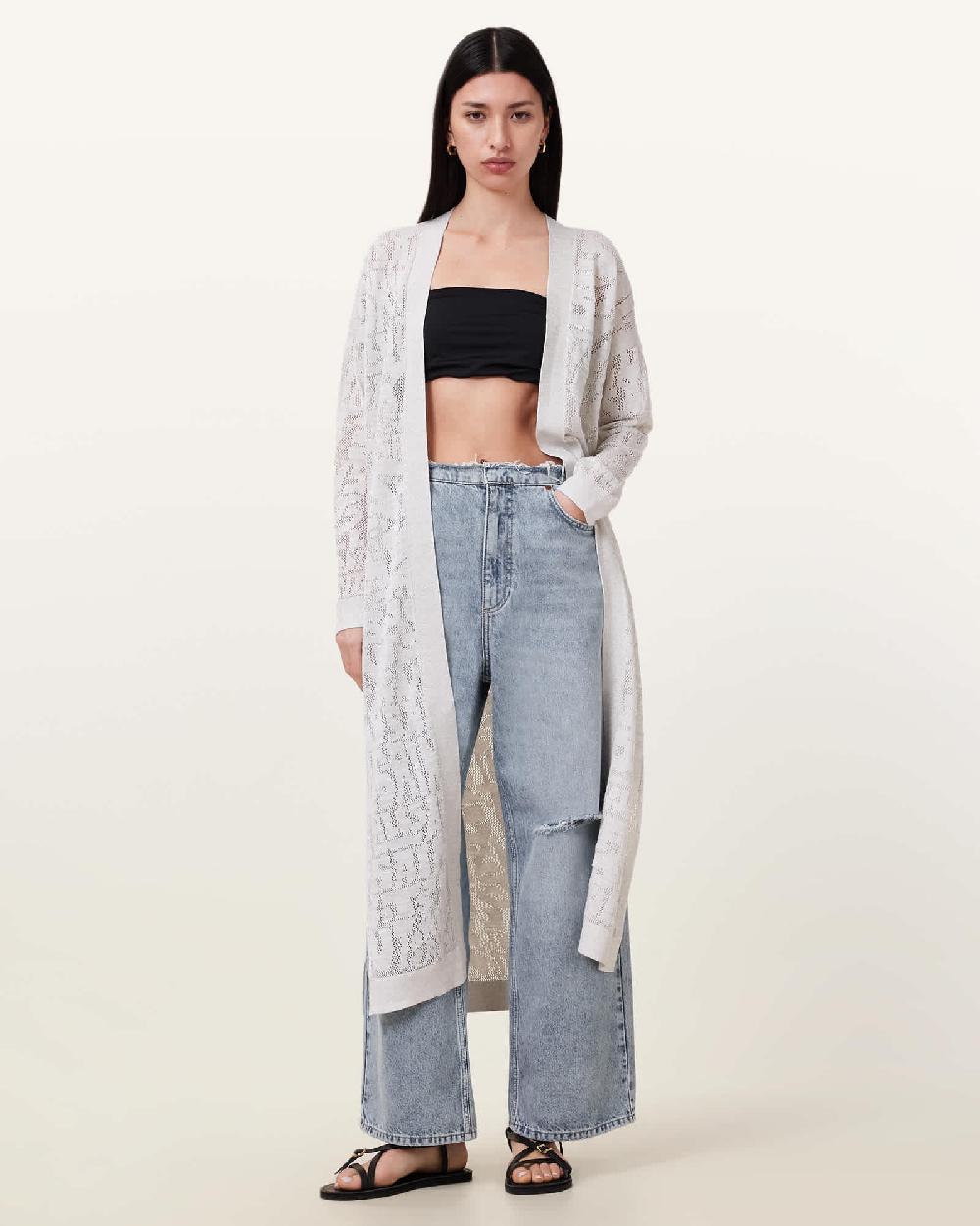 All Saints Kaito Open Knit Cardigan Chalk White