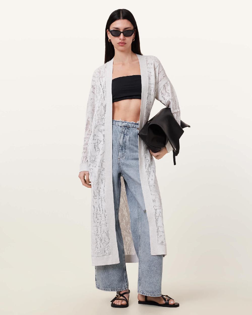 All Saints Kaito Open Knit Cardigan Chalk White