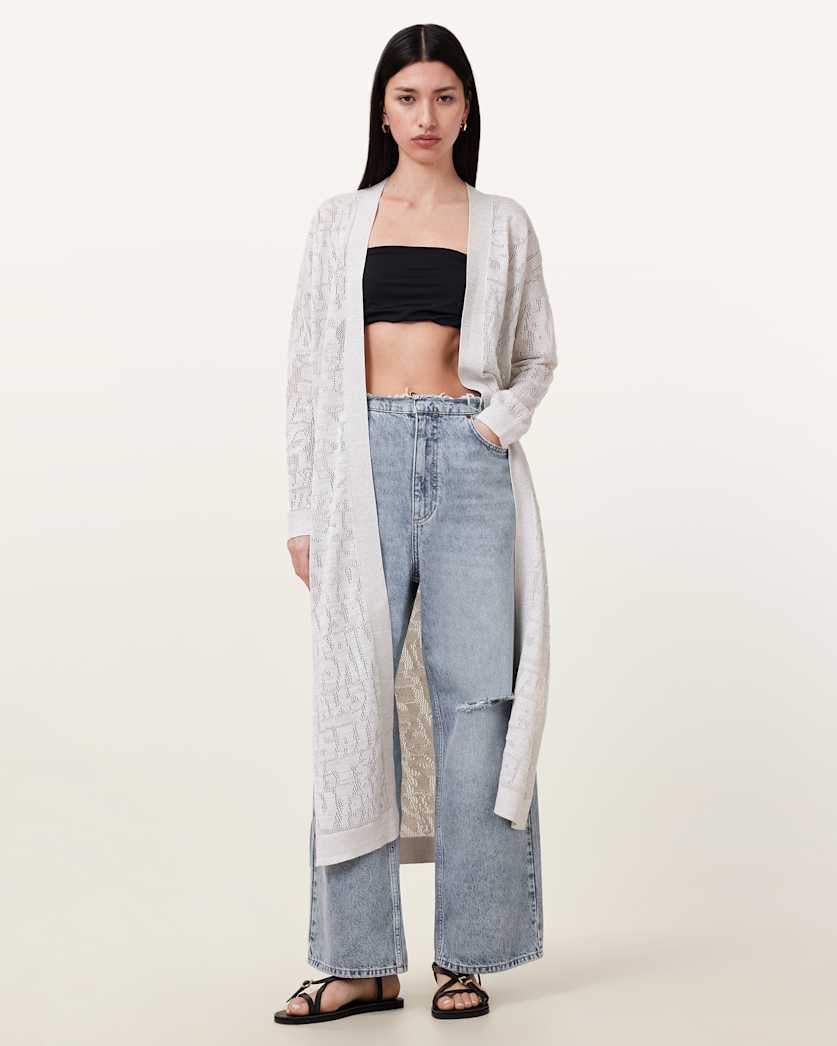 all saints Kaito Open Knit Cardigan Chalk White