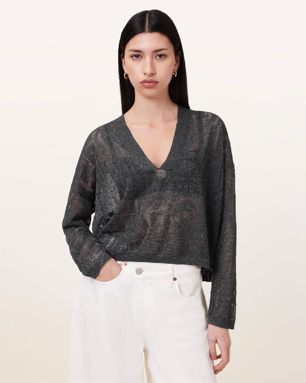 All Saints Kaito V-neck Sweater Carbon Grey