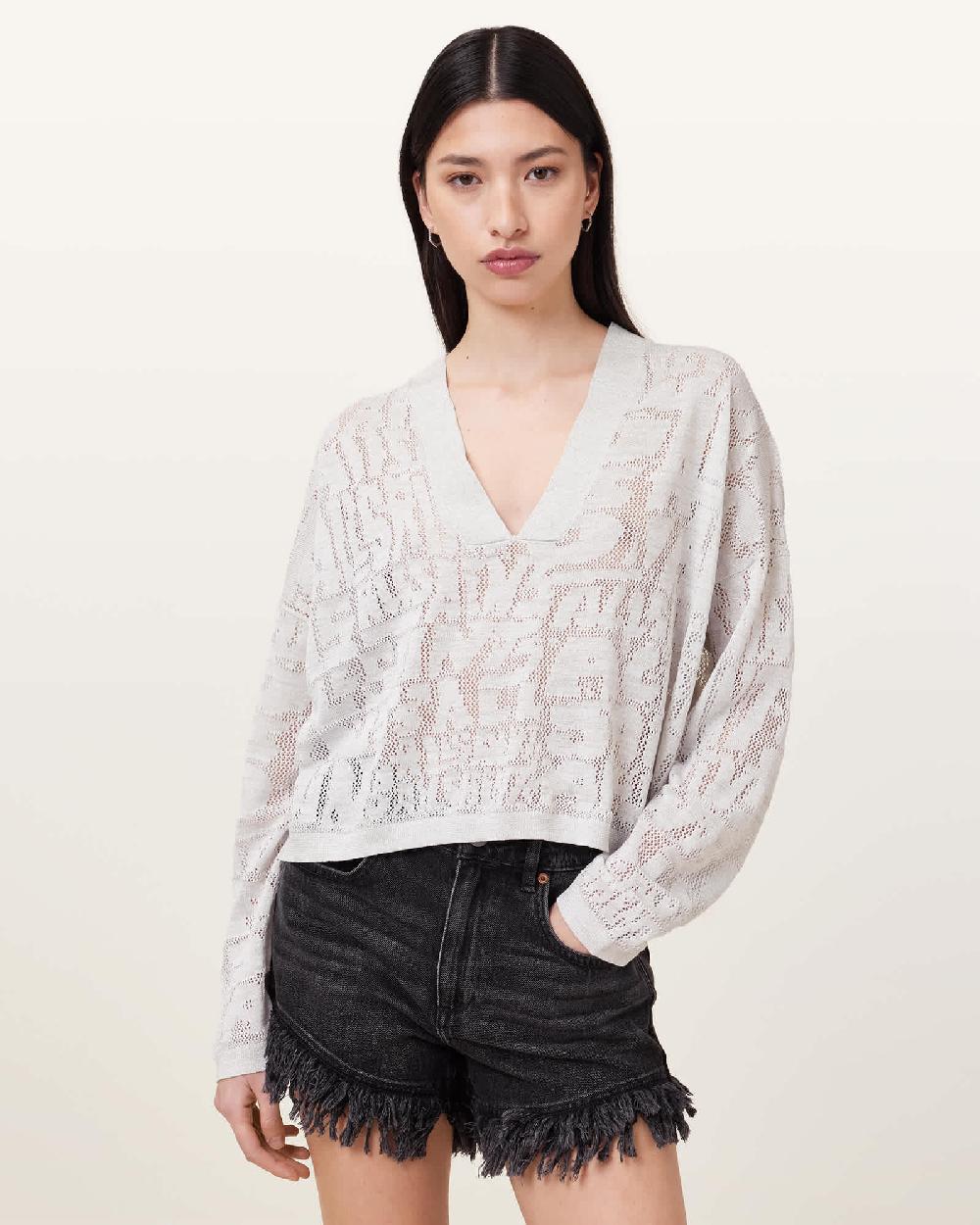 All Saints Kaito V-Neck Sweater Chalk White