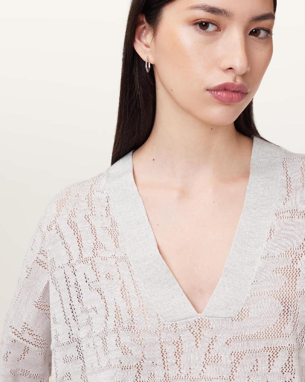 All Saints Kaito V-Neck Sweater Chalk White