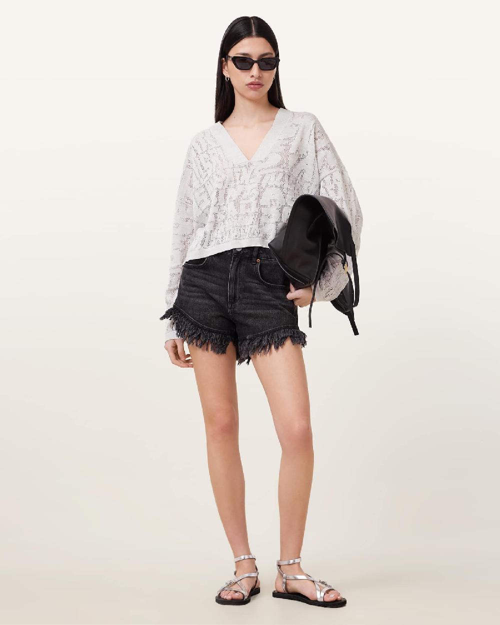 All Saints Kaito V-Neck Sweater Chalk White