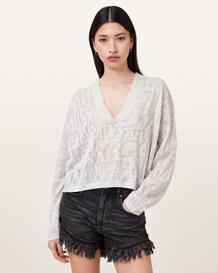 all saints Kaito V-Neck Sweater Chalk White