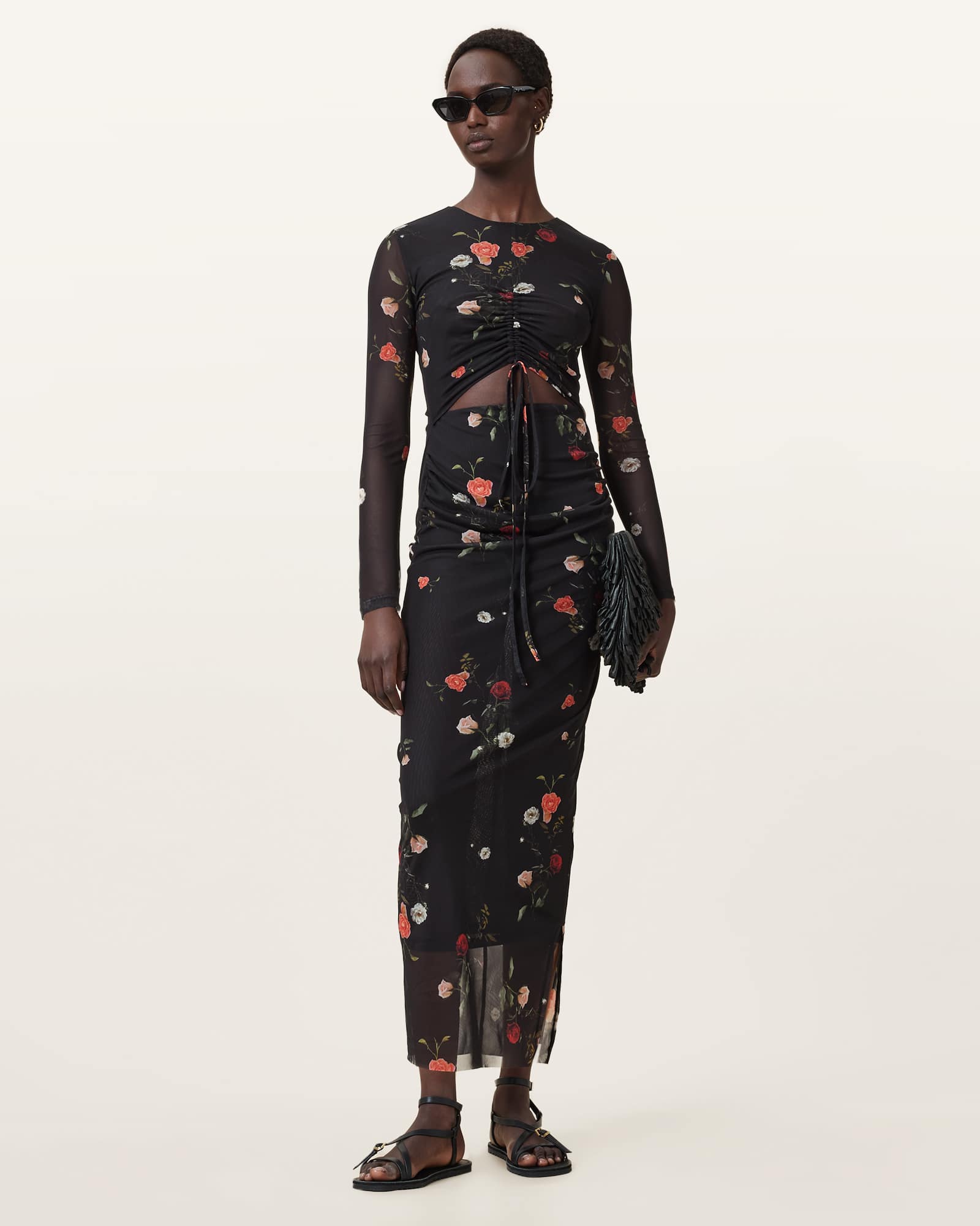 All Saints Kathy Print Mesh Maxi Dress Briar Black