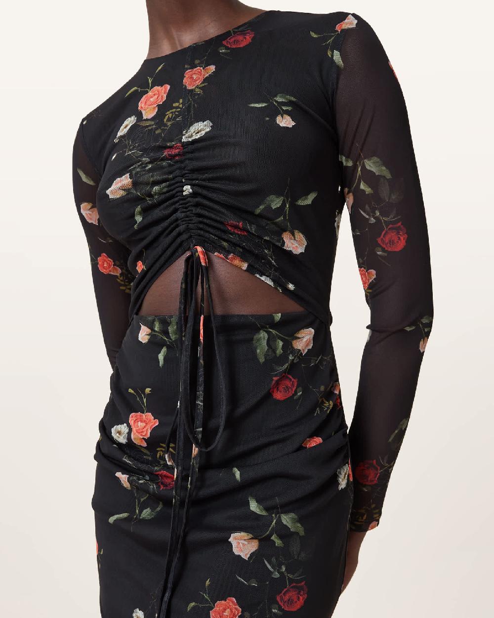 All Saints Kathy Print Mesh Maxi Dress Briar Black