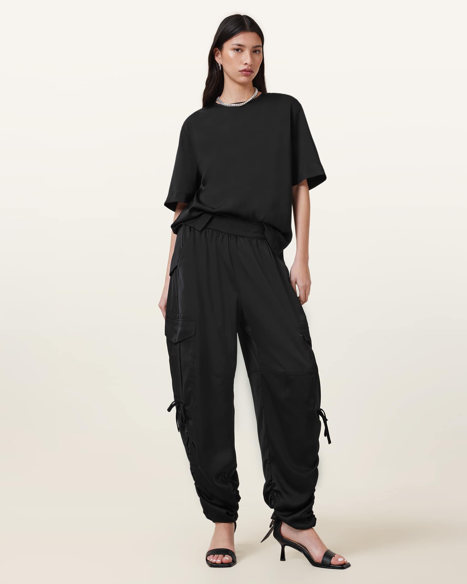 All Saints Kaye Relaxed Fit Satin Trousers Black