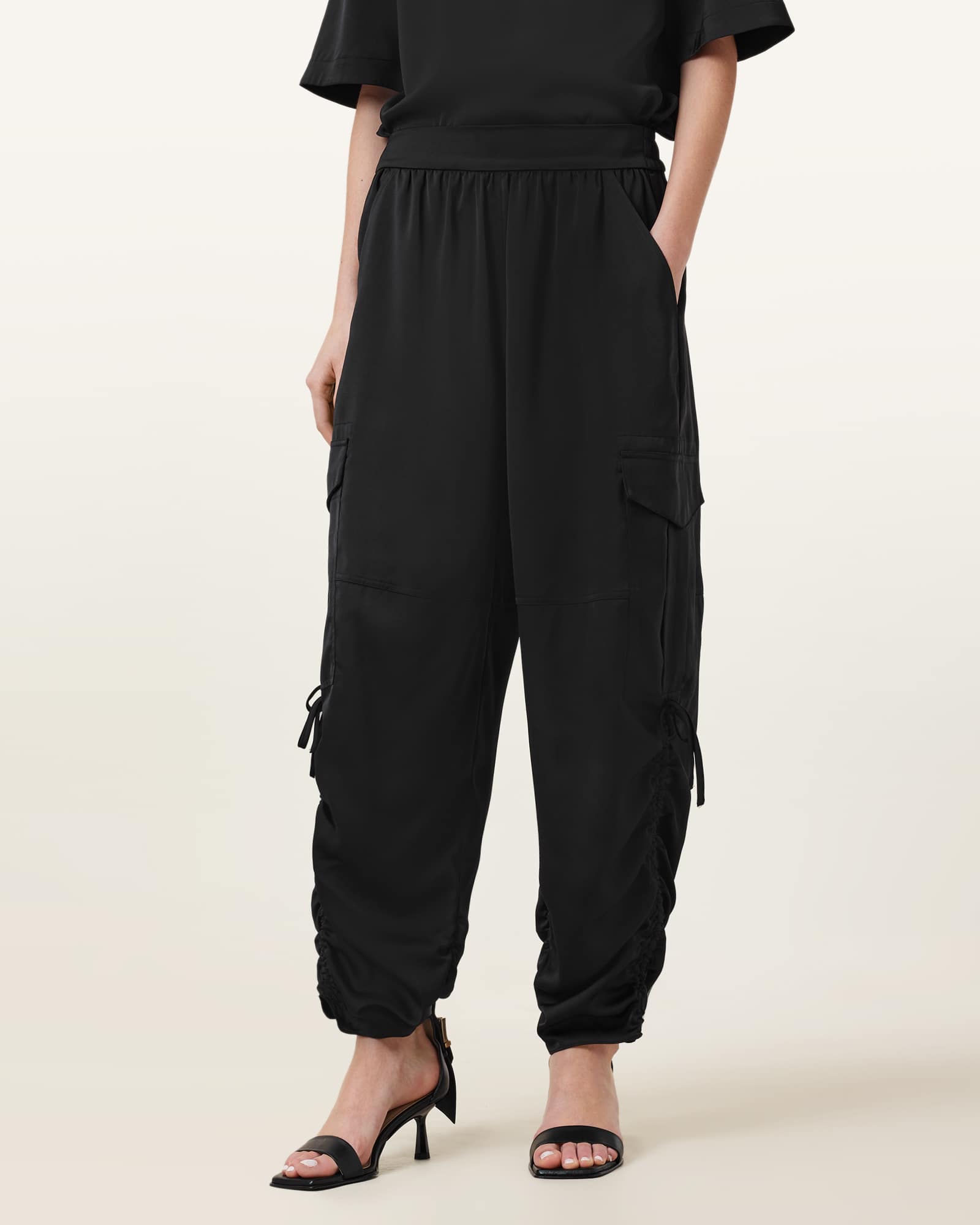 All Saints Kaye Relaxed Fit Satin Trousers Black