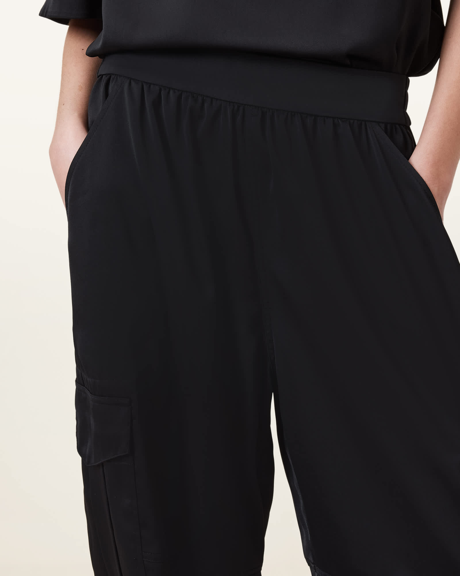All Saints Kaye Relaxed Fit Satin Trousers Black