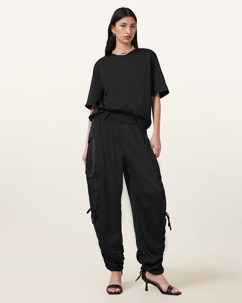 all saints Kaye Relaxed Fit Satin Trousers Black