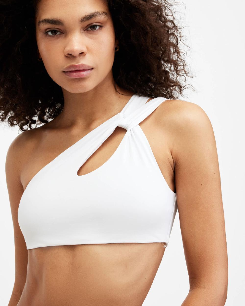 All Saints Kayla One Shoulder Bikini Top White