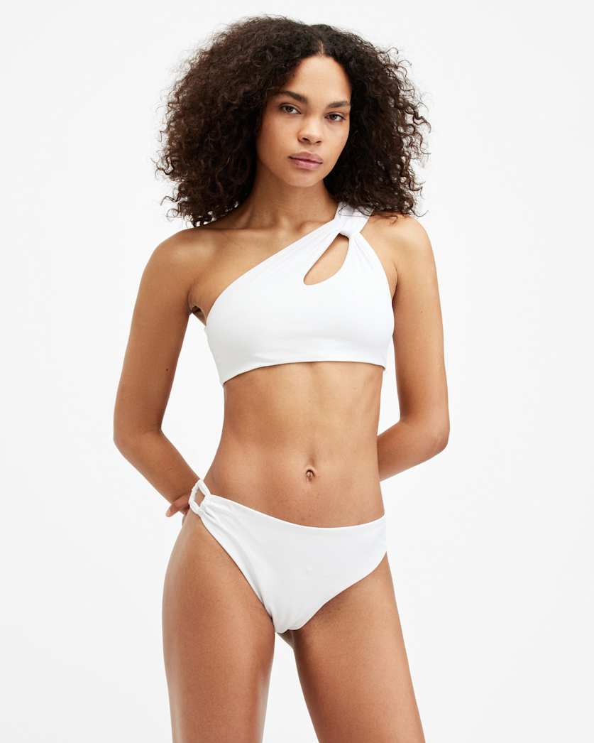 all saints Kayla One Shoulder Bikini Top White
