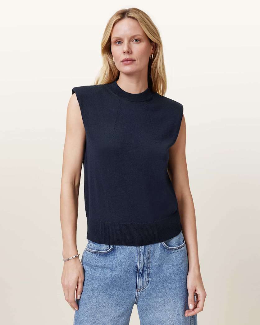 all saints Kayla Wool Tank Top Ink Blue